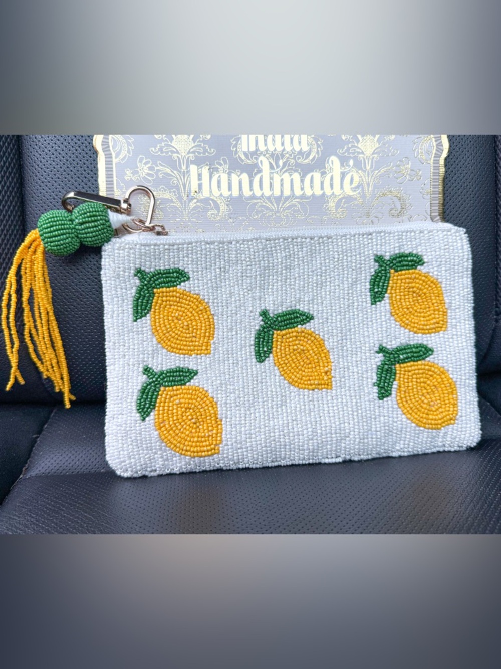 Handmade in India Beaded Lemon Mini Clutch 🍋 Zipper Pouch Coastal Summer NWT